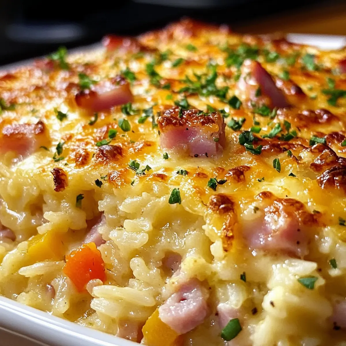 Gebackener Reis mit Schinken und Käse