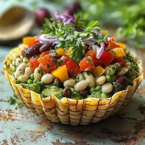 Käferbohnensalat im Käsekörbchen