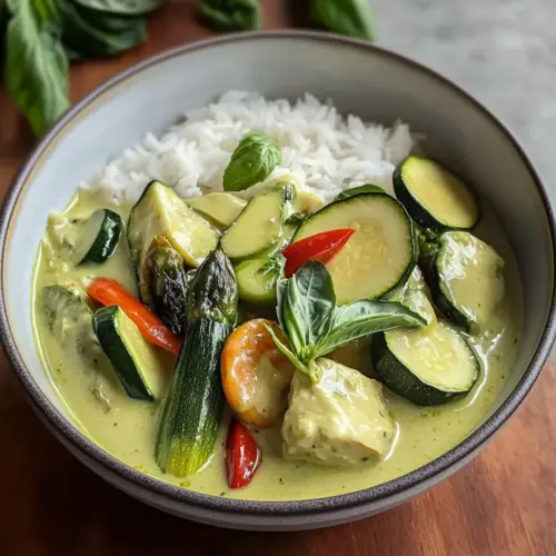 Grünes Thai-Curry mit Kokosmilch und Gemüse