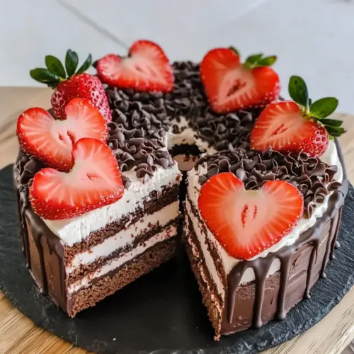 Muttertagskuchen aus Schoko-Erdbeerherzen