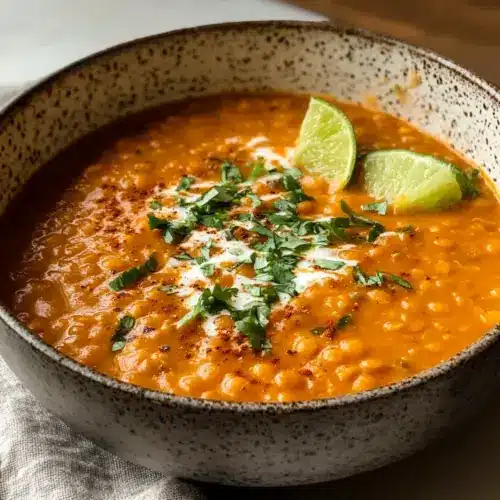 Rote Linsensuppe mit Kokosmilch und Ingwer