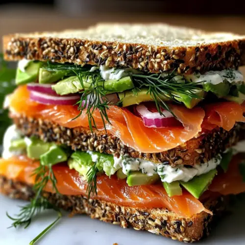 Räucherlachs-Sandwich mit Frischkäse, Avocado und Dill Rezept