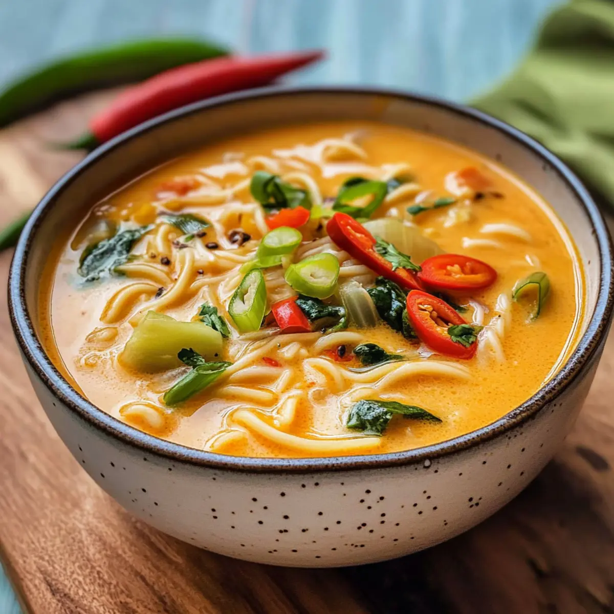 Asiatische Kokos-Curry-Suppe mit Reisnudeln