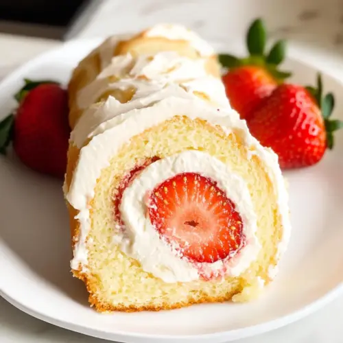 Strawberry sponge roll with cream cheese filling
