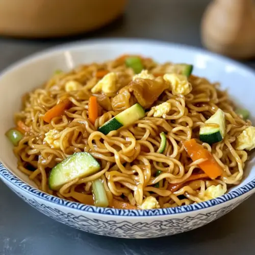 Fried noodles like at the Chinese restaurant with egg and vegetables