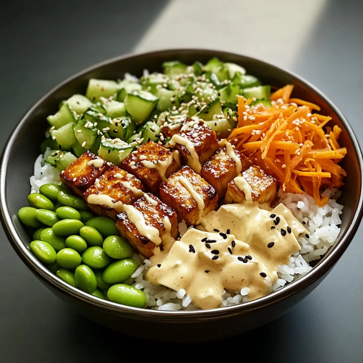 Japanische Superfood-Bowl mit cremigem Sesam-Dressing