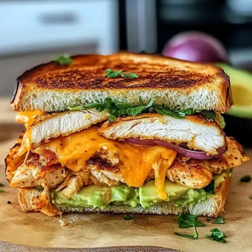 Hühnchen Avocado Schmelz Sandwich