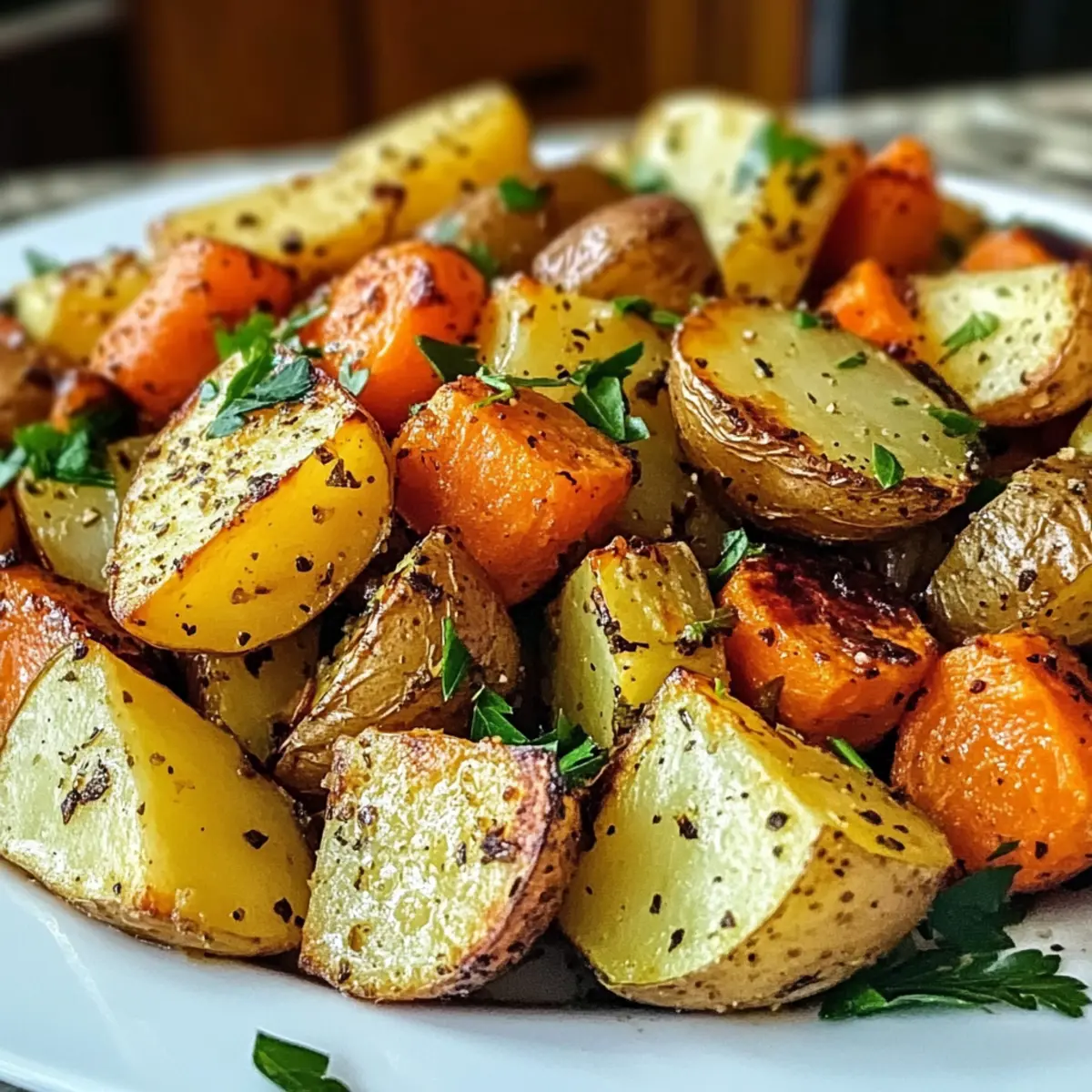 Knoblauch Kräuter geröstete Kartoffeln, Karotten und Zucchini