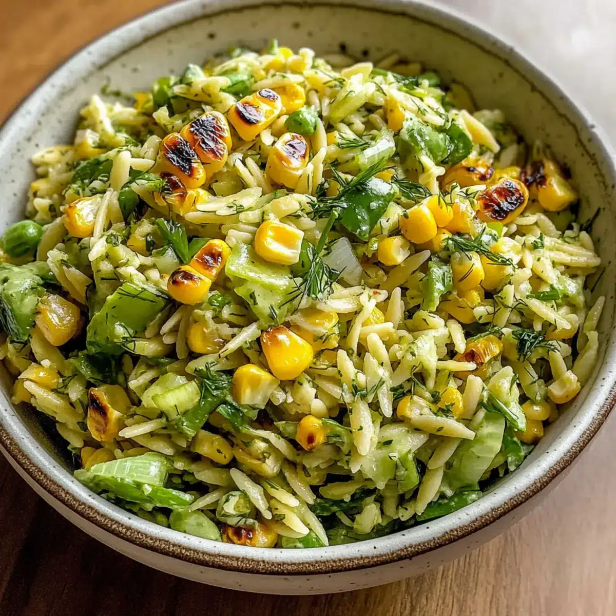 Gegrillter Mais-Orzo-Salat mit Frühlingszwiebel-Dill-Dressing
